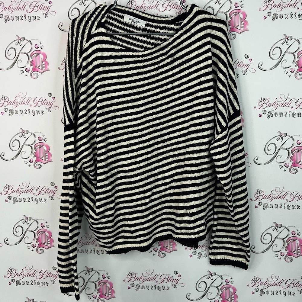 Carly jeans La sweater knit stripes Black and White cream Striped Sweatshirt